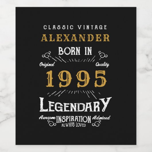 Gepersonaliseerde 30e Verjaardag Geboren 1995 Zwa Wijn Etiket (Enkel label)