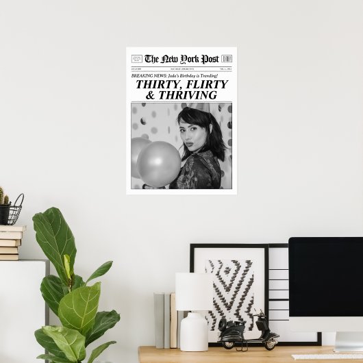 Gepersonaliseerde 30e verjaardag krant Poster Deco (Thuiskantoor)
