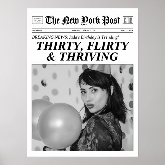 Gepersonaliseerde 30e verjaardag krant Poster Deco (Voorkant)