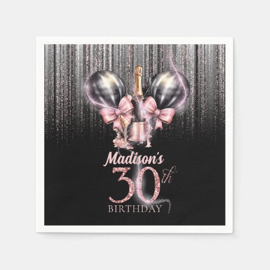 Gepersonaliseerde 30e verjaardag Luxe champagne Servet (Voorkant)
