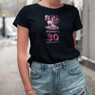 Gepersonaliseerde 30e verjaardag luxe wijn & ballo t-shirt