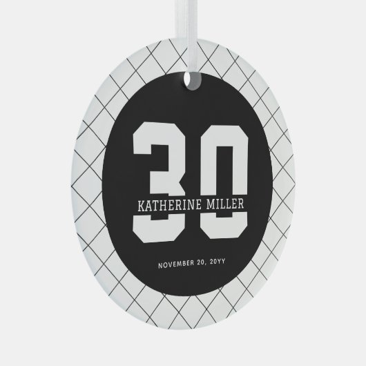 Gepersonaliseerde 30e verjaardag Modern en Elegant Glas Ornament (Voorkant Rechts)
