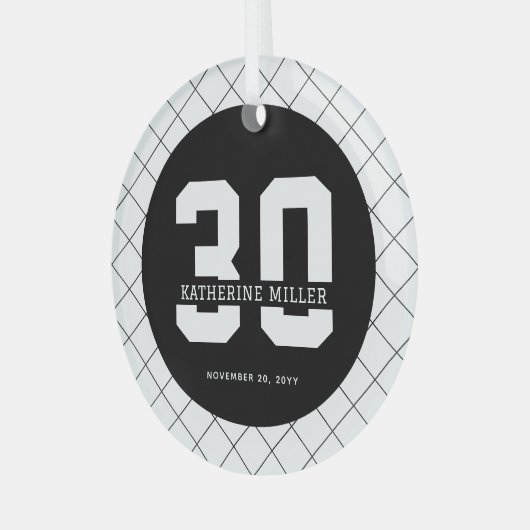 Gepersonaliseerde 30e verjaardag Modern en Elegant Glas Ornament (Voorkant links)