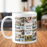 Gepersonaliseerde 34 Fotocollage Aangepaste offert Koffiemok<br><div class="desc">Creëer uw eigen aangepaste quote foto collage mok. 34 van je favoriete afbeeldingen en gepersonaliseerde tekst in de moderne kalligrafie typografie. Print wordt herhaald op de voor- en achterkant.</div>