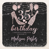 Gepersonaliseerde 35e verjaardag Roze zwarte glitt Kartonnen Onderzetters (Voorkant)