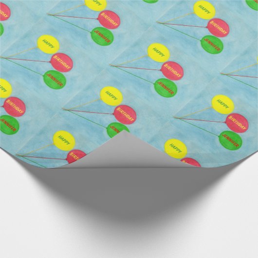 Gepersonaliseerde 3 ballonnen Verjaardag inpakpapi Cadeaupapier (Hoek)