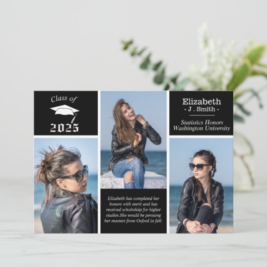 Gepersonaliseerde 3 foto afstuderen aankondigingen (Staand voorkant)