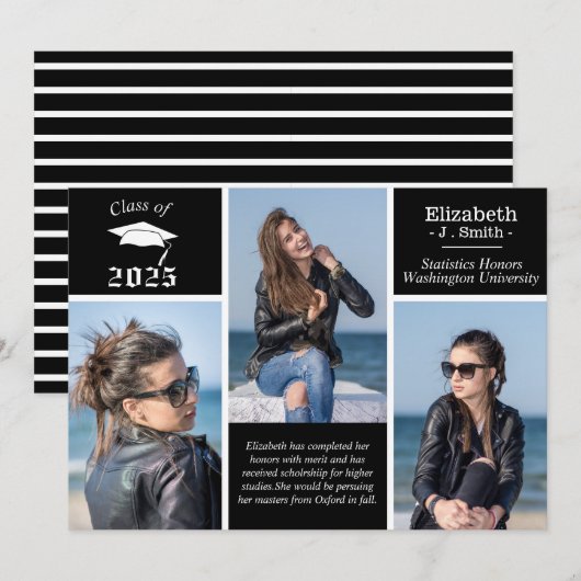 Gepersonaliseerde 3 foto afstuderen aankondigingen (Voorkant / Achterkant)