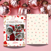 Gepersonaliseerde 3 foto collage meowy kerst feestdagenkaart