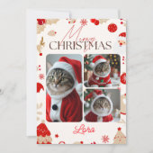 Gepersonaliseerde 3 foto collage meowy kerst feestdagenkaart (Voorkant)