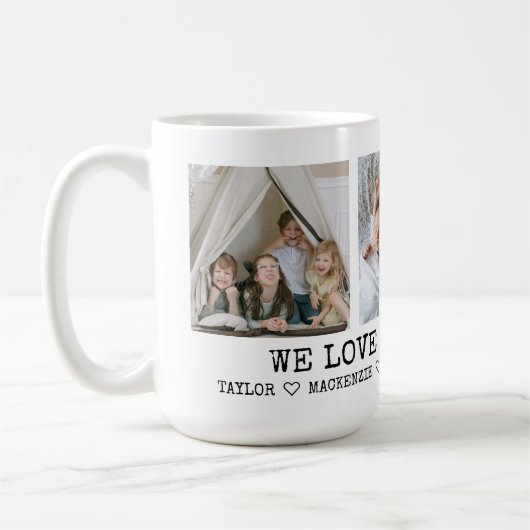 Gepersonaliseerde 3 Foto en Liefde Hart Detail Tek Koffiemok (Links)