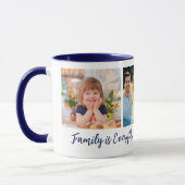 Gepersonaliseerde 3 foto Familienaam Quote blauw Mok (Links)