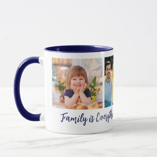 Gepersonaliseerde 3 foto Familienaam Quote blauw Mok (Links)