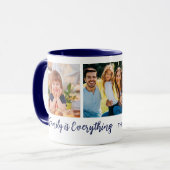 Gepersonaliseerde 3 foto Familienaam Quote blauw Mok (Voorkant links)