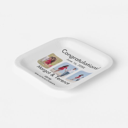 Gepersonaliseerde 3-foto Verloving aankondiging Papieren Bordje (Gebogen)