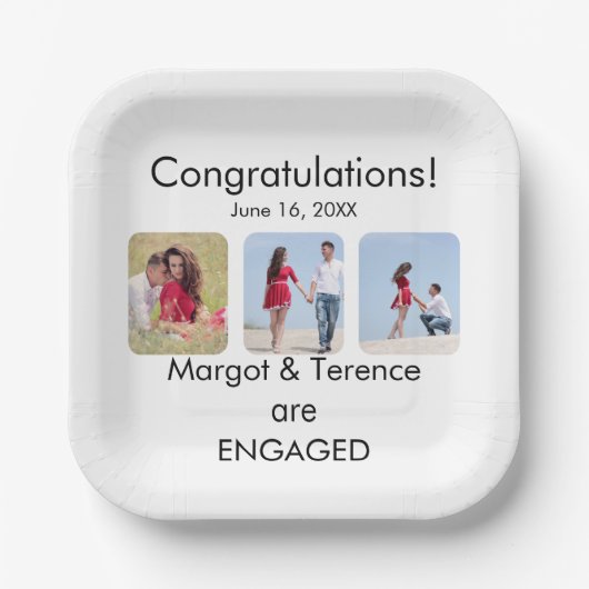 Gepersonaliseerde 3-foto Verloving aankondiging Papieren Bordje (Voorkant)