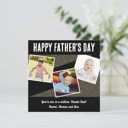 Gepersonaliseerde 3 Fotocollage Stijlvolle Vaderda Feestdagenkaart (Staand voorkant)