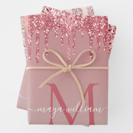 Gepersonaliseerde 3 kleuren Roos Gold Glitter Drip Inpakpapier Vel