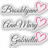 Gepersonaliseerde 3 Namen Tekst Roze Kalligrafie H Sticker (Voorkant)