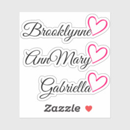 Gepersonaliseerde 3 Namen Tekst Roze Kalligrafie H Sticker