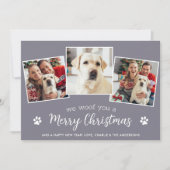 Gepersonaliseerde 3 Pet Photo Woof You Merry Chris Feestdagenkaart (Voorkant)