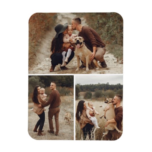Gepersonaliseerde 3 Photo Grid Gallery Collage Fam Magneet (Verticaal)