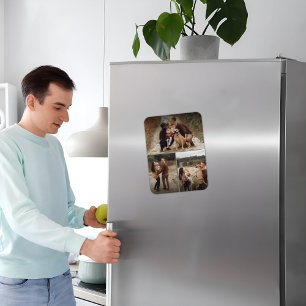 Gepersonaliseerde 3 Photo Grid Gallery Collage Fam Magneet