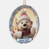 Gepersonaliseerde 3D Breakout Polar Beer Kerst Keramisch Ornament (Rechts)