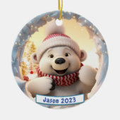 Gepersonaliseerde 3D Breakout Polar Beer Kerst Keramisch Ornament (Voorkant)