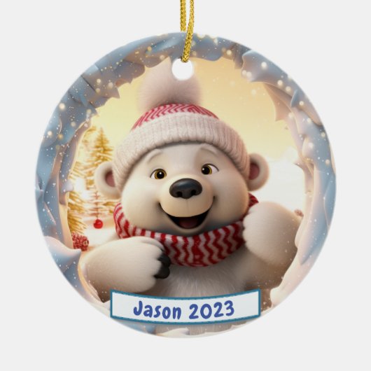 Gepersonaliseerde 3D Breakout Polar Beer Kerst Keramisch Ornament (Voorkant)