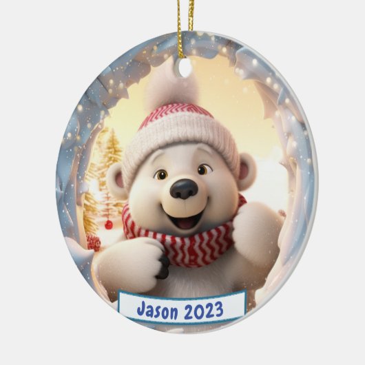 Gepersonaliseerde 3D Breakout Polar Beer Kerst Keramisch Ornament (Links)