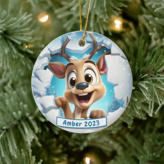 Gepersonaliseerde 3D Breakout Rendier Kerstmis Keramisch Ornament (Boom)