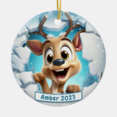 Gepersonaliseerde 3D Breakout Rendier Kerstmis Keramisch Ornament (Voorkant)