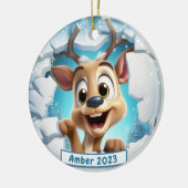 Gepersonaliseerde 3D Breakout Rendier Kerstmis Keramisch Ornament (Links)