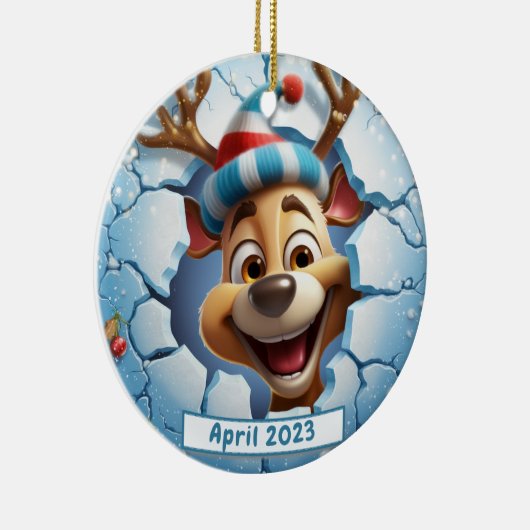 Gepersonaliseerde 3D Breakout Rendier Kerstmis Keramisch Ornament (Rechts)