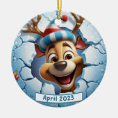 Gepersonaliseerde 3D Breakout Rendier Kerstmis Keramisch Ornament (Voorkant)