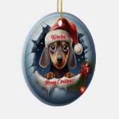 Gepersonaliseerde 3D Look Teckel met Santa Hat Keramisch Ornament (Rechts)