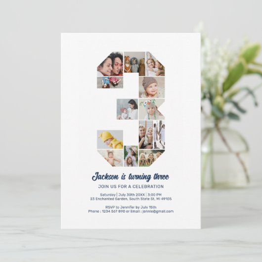 Gepersonaliseerde 3e verjaardag aangepaste fotocol kaart (Staand voorkant)