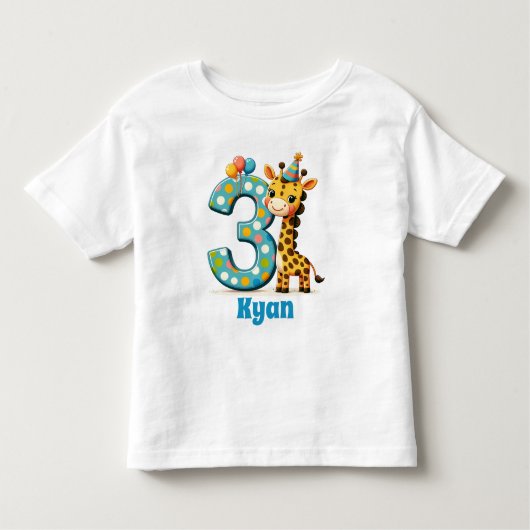 Gepersonaliseerde 3e Verjaardag Giraffe Kinder Shirts (Voorkant)