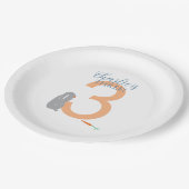 Gepersonaliseerde 3e Verjaardag Modern Grey Bunny Papieren Bordje (Gekanteld)