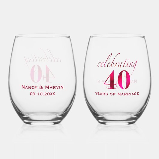 Gepersonaliseerde 40e Jubileum Ruby Roos Keepsake Wijnglas Zonder Voet (Achterkant)
