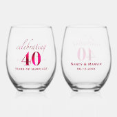 Gepersonaliseerde 40e Jubileum Ruby Roos Keepsake Wijnglas Zonder Voet (Voorkant)