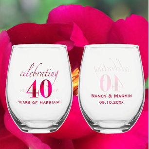 Gepersonaliseerde 40e Jubileum Ruby Roos Keepsake Wijnglas Zonder Voet