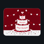 Gepersonaliseerde 40e Ruby Wedding Jubileum cake Magneet<br><div class="desc">Rood gepersonaliseerd 40th Ruby Wedding Jubileum cadeau magneet met een drielagige taart en bunting. Een  cadeau voor paren die veertig jaar huwelijk vieren. De namen en tekst kunnen worden aangepast aan die van de man en de vrouw. De gelijke wenskaarten zijn ook beschikbaar in dit ontwerp.</div>