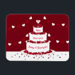 Gepersonaliseerde 40e Ruby Wedding Jubileum cake Magneet<br><div class="desc">Rood gepersonaliseerd 40th Ruby Wedding Jubileum cadeau magneet met een drielagige taart en bunting. Een  cadeau voor paren die veertig jaar huwelijk vieren. De namen en tekst kunnen worden aangepast aan die van de man en de vrouw. De gelijke wenskaarten zijn ook beschikbaar in dit ontwerp.</div>