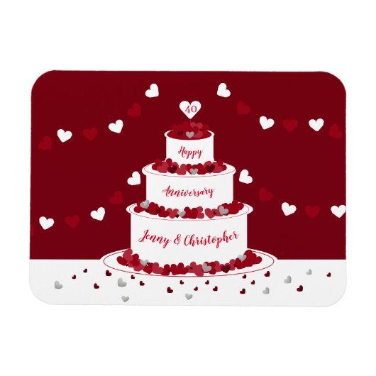 Gepersonaliseerde 40e Ruby Wedding Jubileum cake Magneet (Horizontaal)