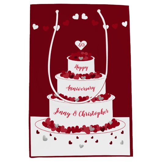 Gepersonaliseerde 40e Ruby Wedding Jubileum cake Medium Cadeauzakje (Voorkant)