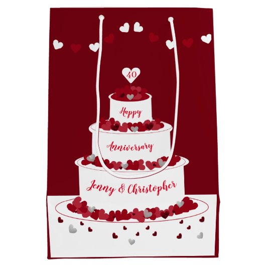 Gepersonaliseerde 40e Ruby Wedding Jubileum cake Medium Cadeauzakje (Achterkant)