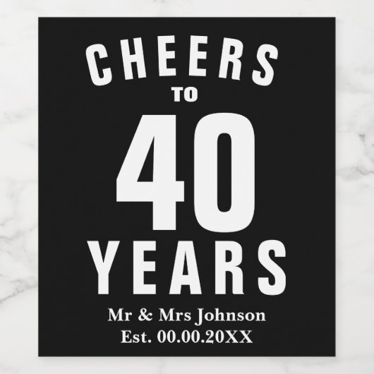 Gepersonaliseerde 40e trouwdag elegant wijn etiket (Enkel label)