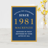 Gepersonaliseerde 40e Verjaardag 1981 Blauw Goud C Kaart (Gele Bloem)